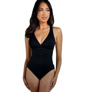La Blanca Island Goddess Women Black One Piece Tummy Control Swimsuit Size: 10
